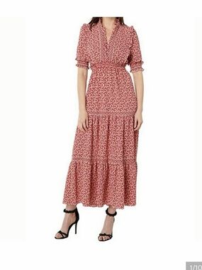 Max Studio Ruffle Collar Print Tiered Maxi Dress Size XS